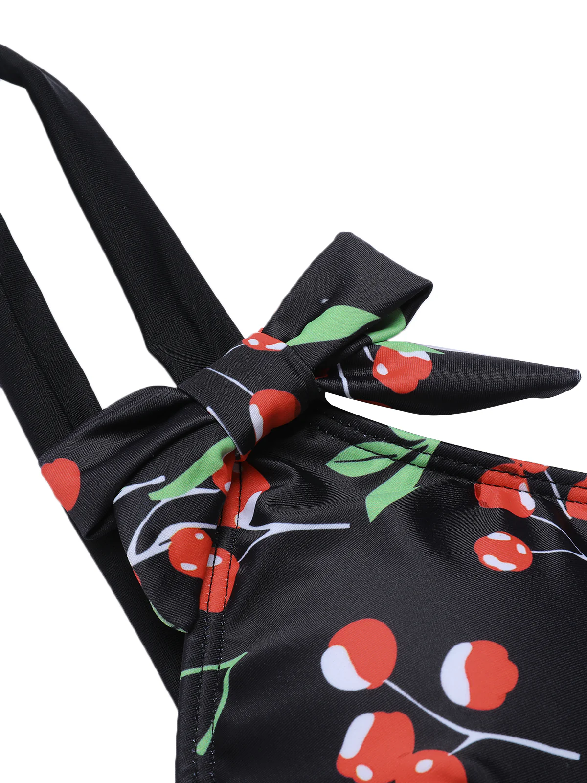 Black 1950s Cherry Bow V-Neck Swimsuit