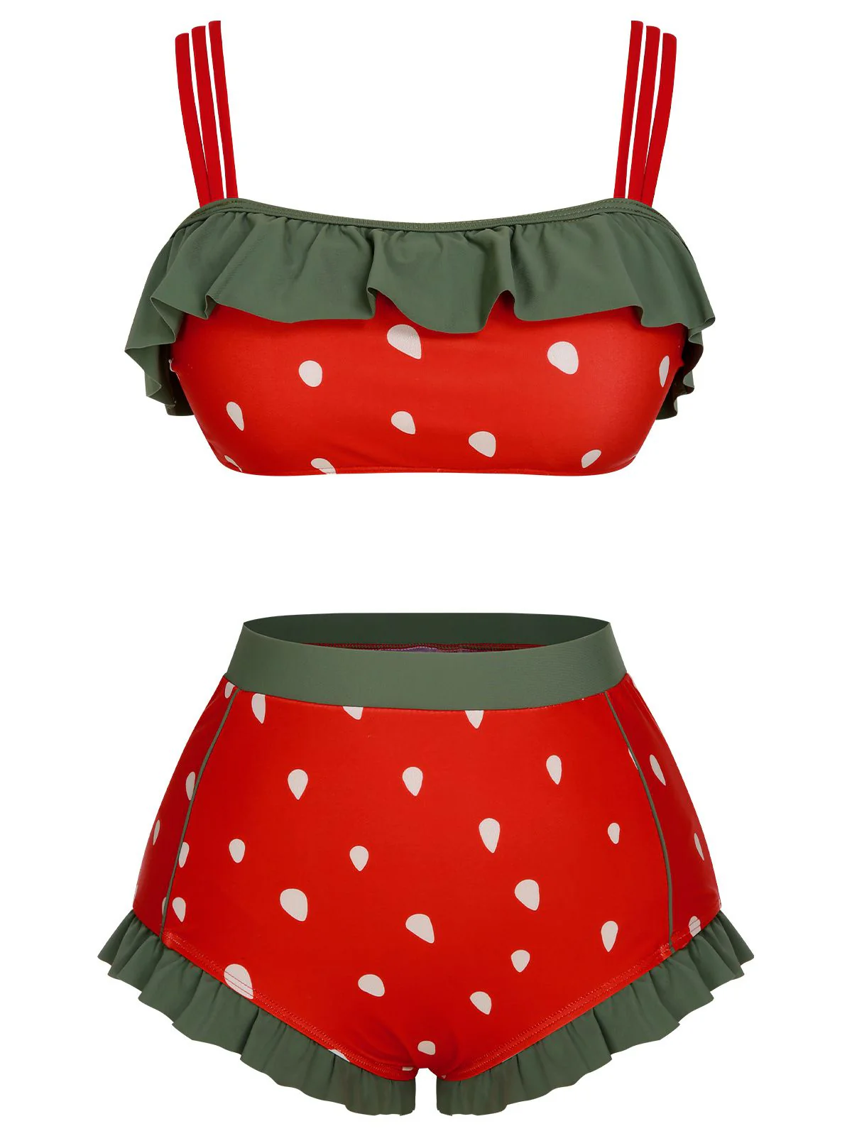 [Pre-Sale] Red 1950s Strawberry Ruffle Strap Swimsuit
